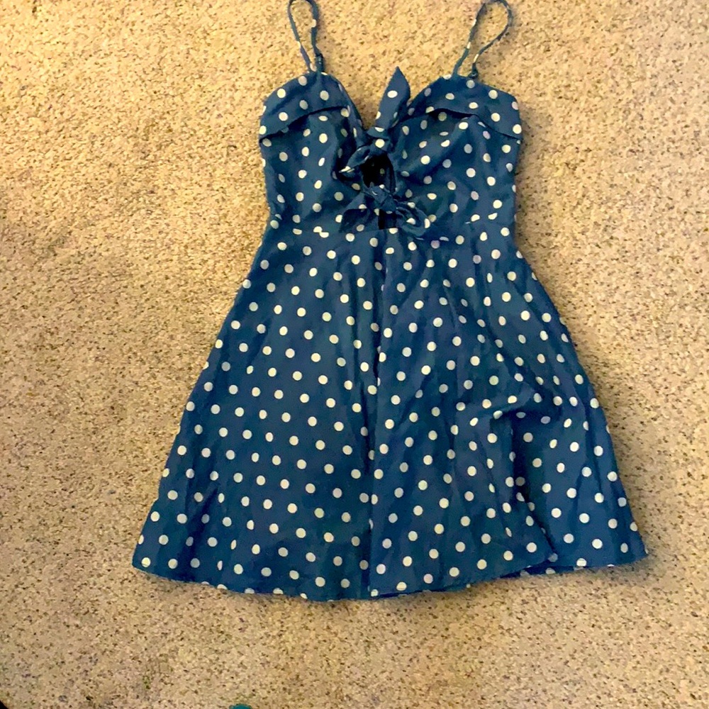 Blue polka dot dress w/ tie top size M